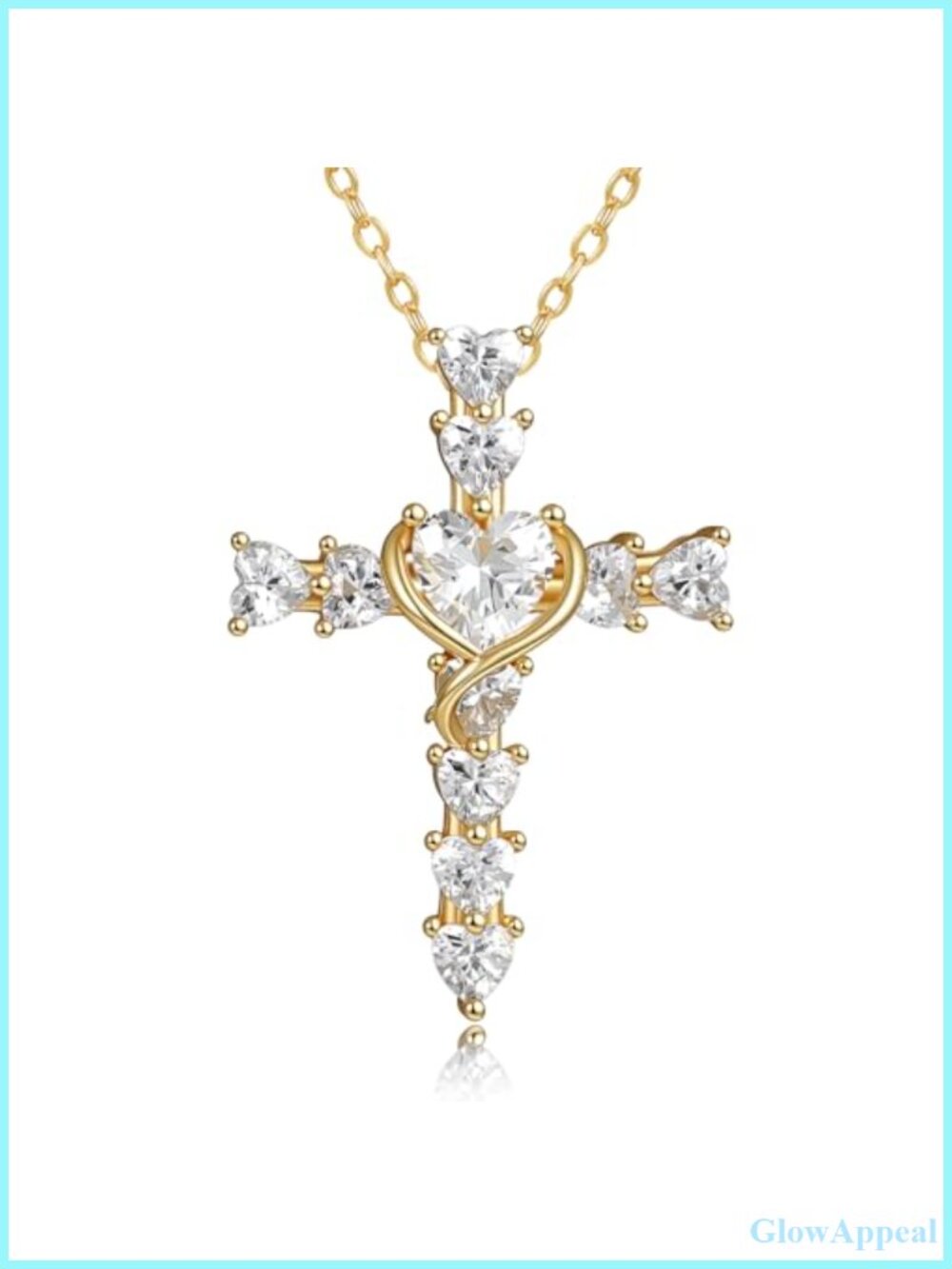 14K Gold Cross Pendant Necklace Twisted Heart Diamond Women